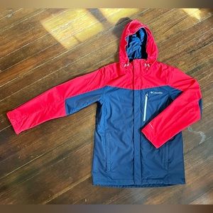 PRE-OWNED/LIKE NEW MENS COLUMBIA INTERCHANGE OMNI-TECH JACKET RED/BLUE MENS SML.